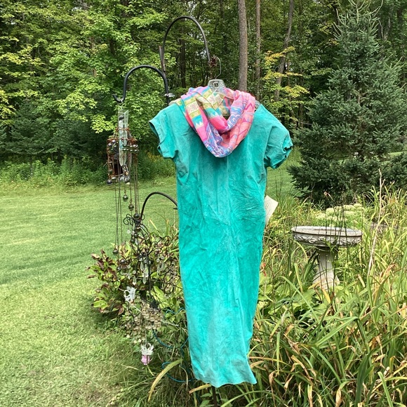 ⚜️Gauze Blue Roses on Tobacco Brown Dress  Sz  LG - Picture 6 of 15